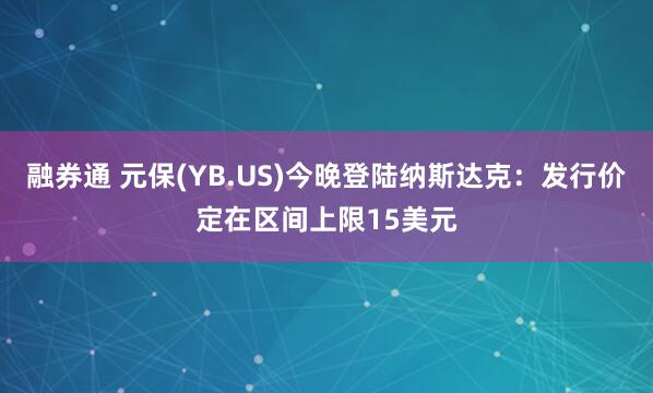 融券通 元保(YB.US)今晚登陆纳斯达克：发行价定在区间上限15美元